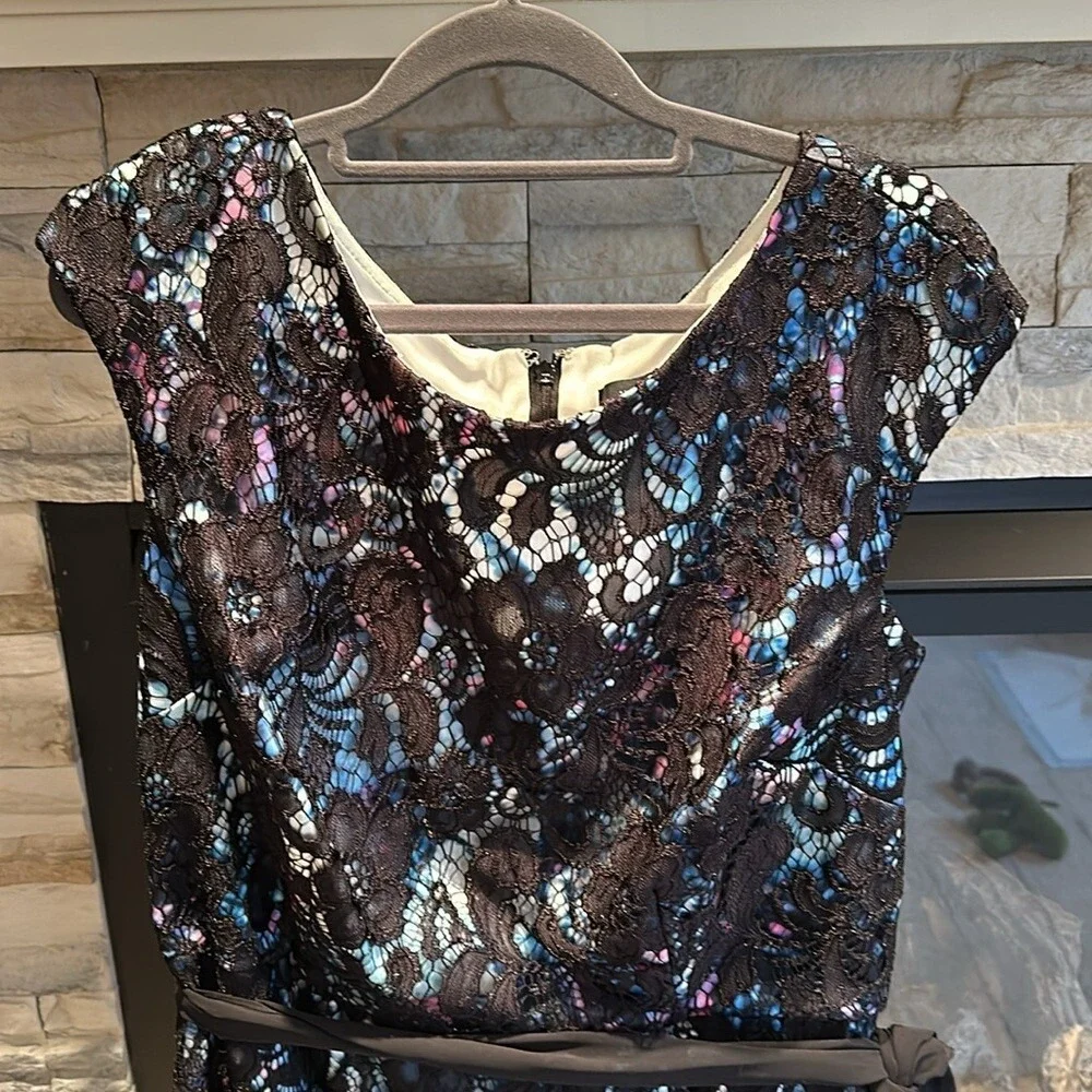 Alex Evenings Black Floral Lace‎ Sheath Dress 16W Mother of the Bride Guest